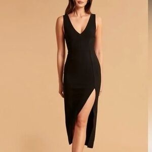 Abercrombie & Fitch Black Plunge V-Neck Midi Dress